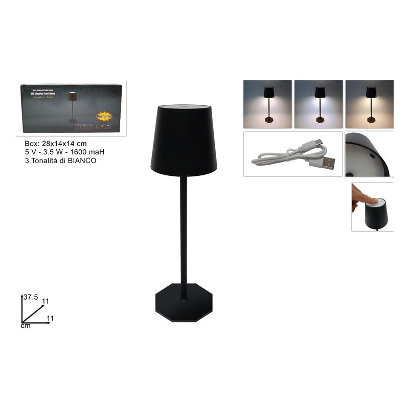 LAMPADA DA TAVOLO LED RICARICABILE NERO