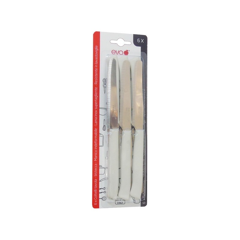 6 COLTELLI TAVOLA 11cm BIANCO