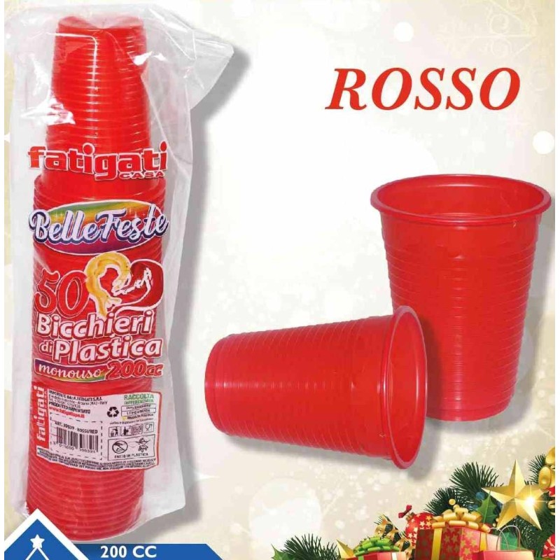 BICCHIERI PP 200CC ROSSI 50PZ