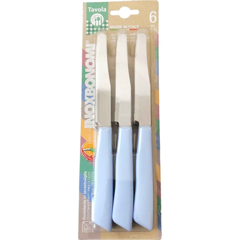 COLTELLI TAVOLA 6 PZ. AZZURRO PASTELLO INOXBONOMI