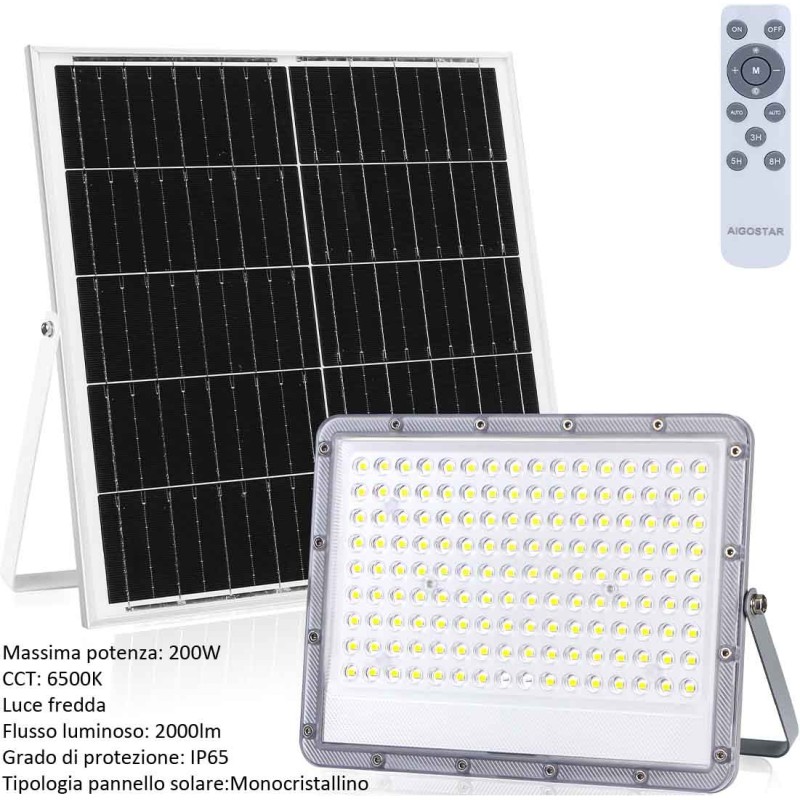 FARO LED SOLARE 200W 2000LM AIGOSTAR