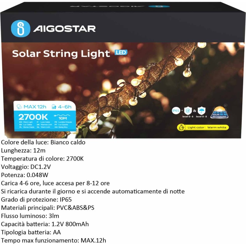 CATENA LED SOLARE 2700K 12m