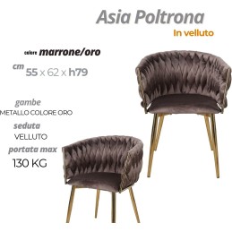 POLTRONA ASIA VELLUTO MARRONE-ORO