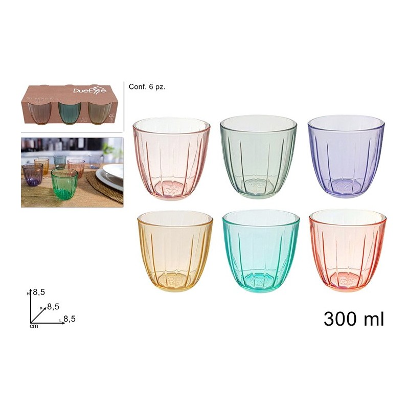 BICCHIERI VETRO 300ML 6PZ COLO