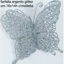 FARFALLA ARGENTO GLITTER 16cm