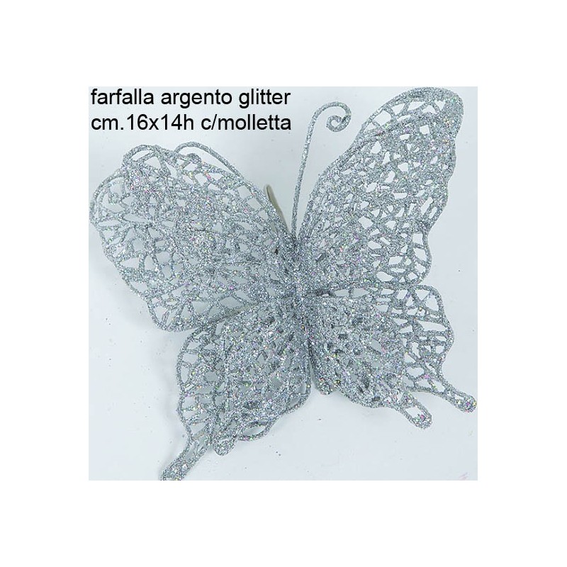 FARFALLA ARGENTO GLITTER 16cm