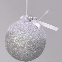 SFERA 8cm GLITTER ARGENTO